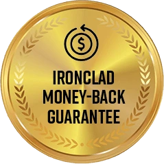 Soda Peak Gummies money-back guarantee badge with shield and refund symbol